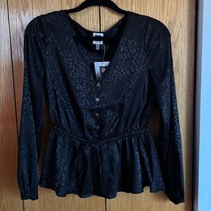 NWT Anne Klein black leopard silky blouse